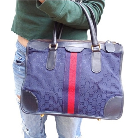 Authentic Vintage Gucci GG Monogram Supreme Sherry Web Ophidia Boston Doctor Bag - Picture 1 of 12